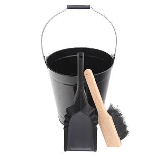Set Eimer + Schaufel + Besen Schwarz & Holz