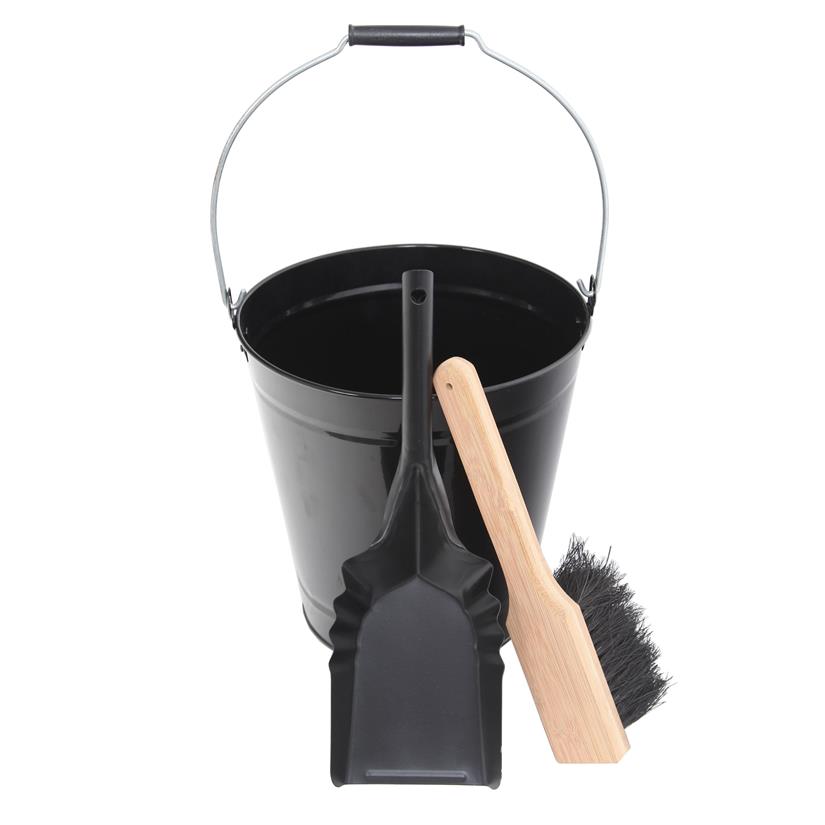 Set Eimer + Schaufel + Besen Schwarz & Holz
