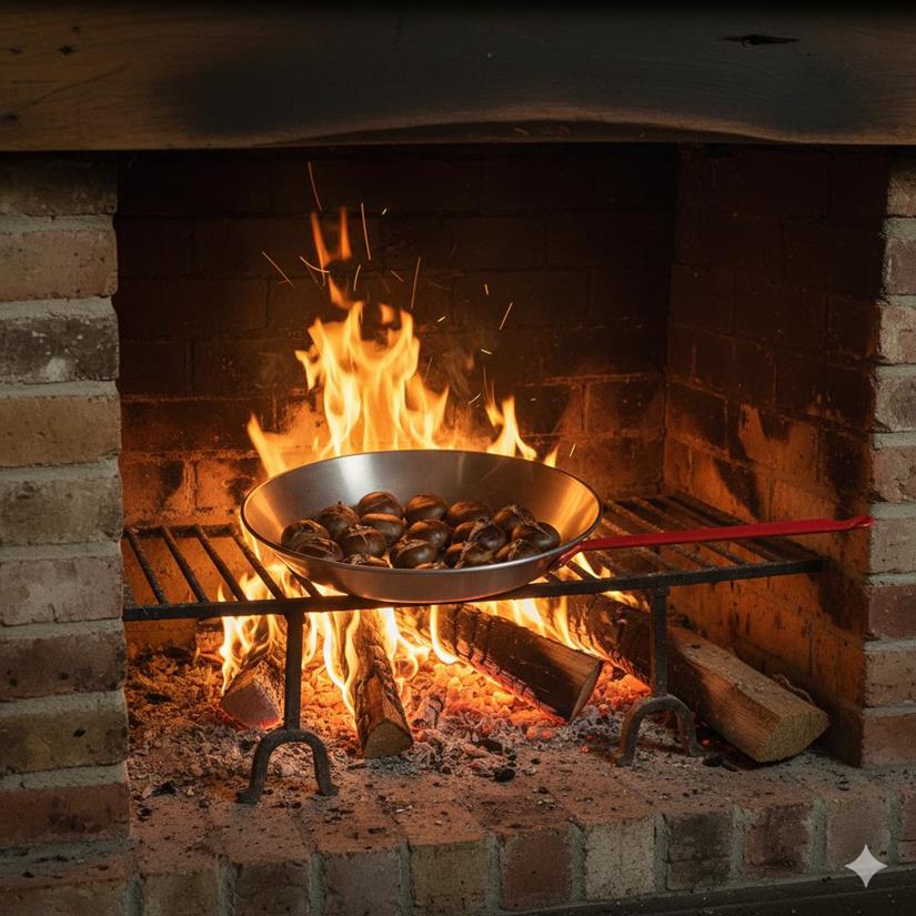 Maronenpfanne Roter Griff