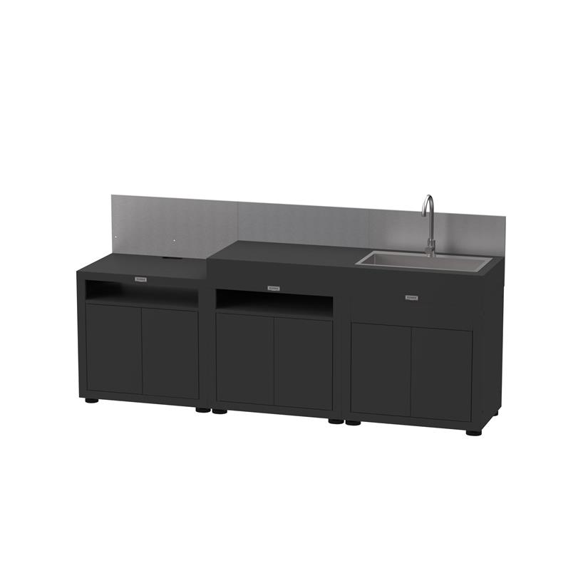 3-Elemente-Küche mit Anrichte – Schwarz