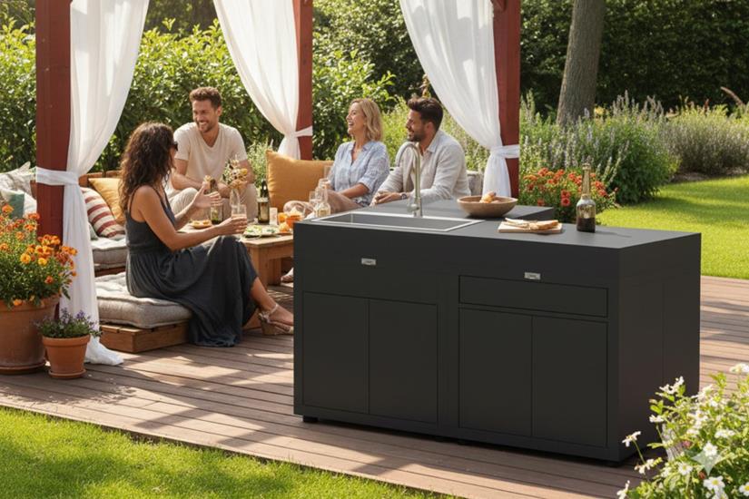 4-Elemente-Küche mit Anrichte – Schwarz