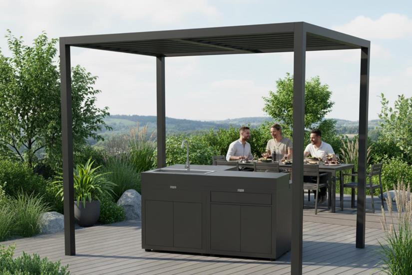 4-Elemente-Küche mit Anrichte – Schwarz