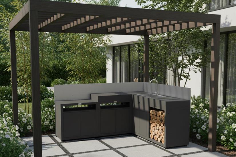 5-Element Signature Outdoor Kitchen with Backsplashes - Black